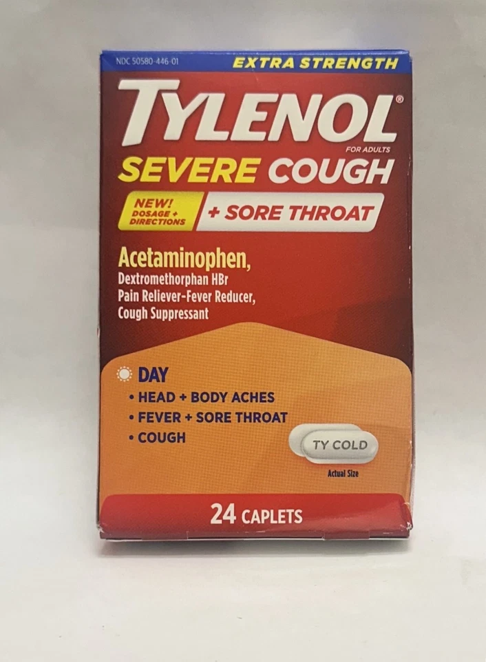 Tylenol Extra Fuerte Tos Severa + Dolor de Garganta, Día, 24 Comprimidos Exp: 04/2026 Foto 1 de 1