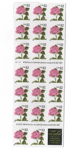 US Scott 2492a booklet of 20 32 cent 1995 pink rose FV $6.40 MNH - Picture 1 of 2
