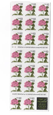 US Scott 2492a booklet of 20 32 cent 1995 pink rose FV $6.40 MNH - Image 1 of 2