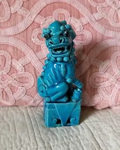 Antique Imperial Blue Porcelain Ceramic Chinese Feng Shui Female Foo Dog Lion - Picture 1 of 18