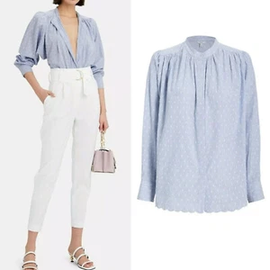 Top Joie Abidan Talla S Azul Aciano Punto Suizo Campesino Calce Relajado Bordado - Imagen 1 de 6