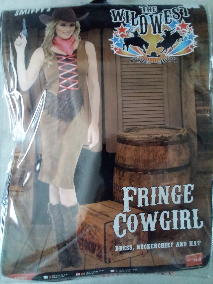 Vestido Disfraz Vaquera Smiffy Flecos, Pañuelo y Sombrero Grande Foto 1 de 1