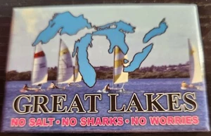 Great Lakes No Salt No Sharks No Worries Fridge Magnet - 2.5 x 3.5 Inches - Picture 1 of 4