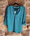 Fortune + Ivy Women's Tulsa Mixed Material Patterned Blouse Green Medium NWT