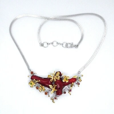 Koralle Saphir Rubin Smaragd Collier  925 Silber 585 Bicolor vergoldet 50 & 3 cm - Bild 1 von 4