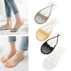 4 Paar niedrig geschnittene Damen-Sling-Shorts unsichtbare halbe Füße unsichtbare Spitzensocken - Bild 1 von 16