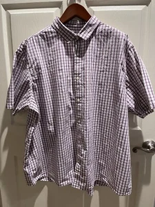 Claiborne Button Up Shirt Mens 3XLT - Short Sleeve Casual Dress-purple Checker - Picture 1 of 3