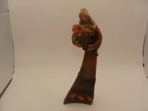 Girl Figurine Holding Cornucopia~Fall Festive~Resin~ 8”h ~ VGC ~ - Picture 1 of 9