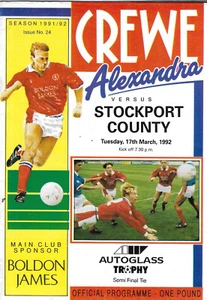 CREWE ALEXANDRA V STOCKPORT COUNTY 17 MARCH 1992 AUTOGLASS TROPHY VGC - Picture 1 of 1