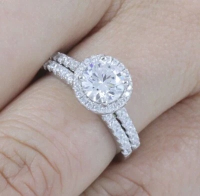 1CT Round CZ Engagement Ring Wedding Band Set 925 Sterling Silver 2.5-15 S6862 - Image 1 of 4