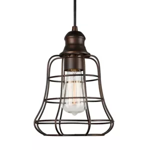 Forte Lighting 1-Light Cord-Hung Metal Caged Mini Pendant, Bronze - 7108-01-32 - Picture 1 of 1