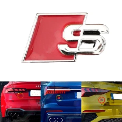 STEMMA PER AUDI S LINE POSTERIORE ROSSO GRIGIO CROMO A1 2 3 4 5 6 Q s-line LOGO - Immagine 1 di 4