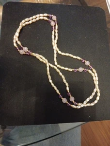 Avon Freshwater Pearl Necklace With Purple Glass Beads - Picture 1 of 2