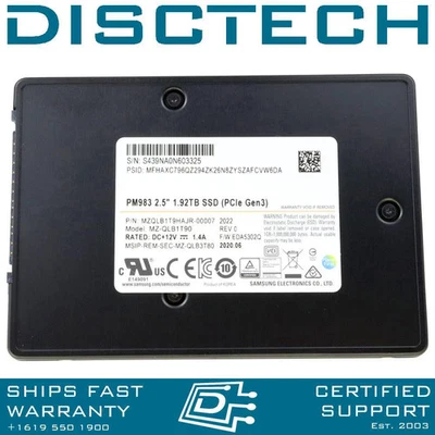 NEW Samsung 1.92TB Mixed Use PCIe U.2 NVMe SSD PM983 MZ-QLB1T90 MZQLB1T9HAJR - Image 1 of 2