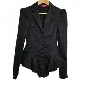 Betsey Johnson Blazer Damen 6 Vintage Y2K Schwarz Schößchen Puffärmel Steampunk - Bild 1 von 9