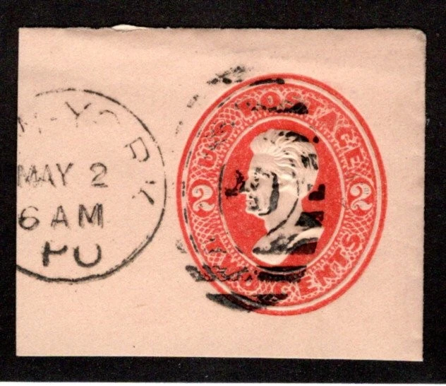 Scott U144, 2c vermillion cream, Used, Cut Square Full Corner Envelope, USA BOB - Image 1 of 1