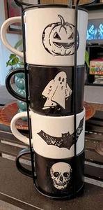 Stackable Halloween Icon Spooky 4 Mugs Set with Mug Holder With Holder - Picture 1 of 2