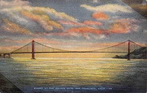 Sunset at the Golden Gate Bridge 1940s Postcard San Francisco California UNPOST - Picture 1 of 2
