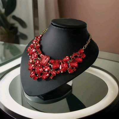  Kette Hochzeit Rot/Goldfarben  Opulente Acryl Optik Blogger Modeschmuck - Bild 1 von 4