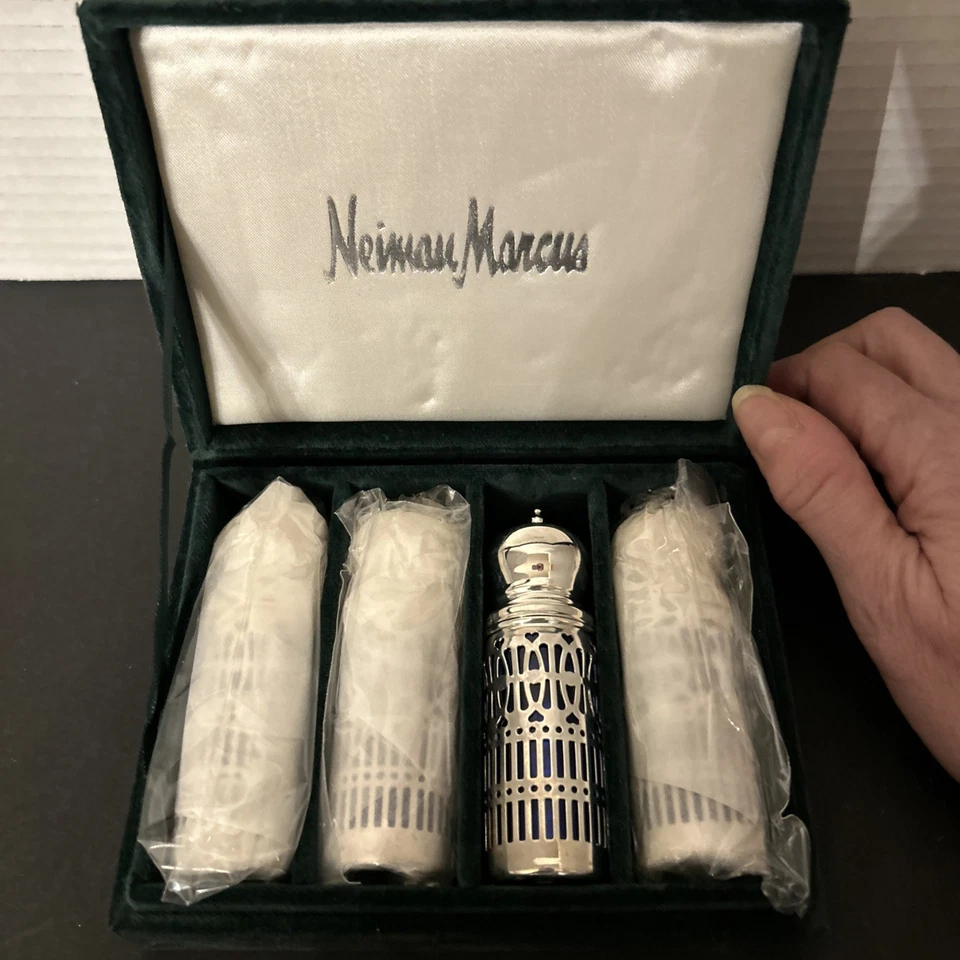 Vintage Neiman Marcus Cobalt Blue Glass/Silver Plate Salt & Pepper Shakers (4) - Image 1 of 4