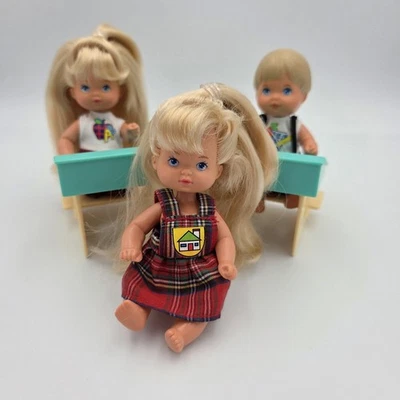 Barbie Teacher Heart Family Toddler Baby Babies Lot of 3 w/ Clothing & 2 Desks - Image 1 of 4