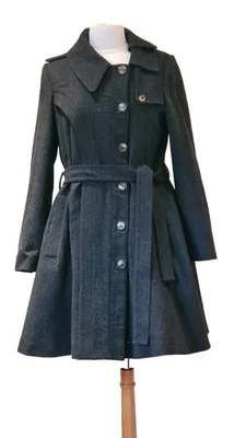 Womans All Saints Gaza Wool Trench coat asymmetric belted charcoal Size UK 12 - Image 1 of 4
