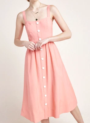 Usado en Excelente Condición Vestido Anthropologie Maeve Romero Midi 4 Botones Melocotón Bolsillos Delanteros Jersey Foto 1 de 4