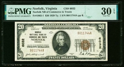 1929 $20 Norfolk, VA Ty. 1 Norfolk National Bank of Commerce & Trusts Ch. # 60 - Image 1 of 2
