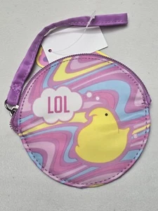 Peeps Coin Purse Wallet Easter Basket Yellow Chick LOL Purple Round Wristlet New - Picture 1 of 4