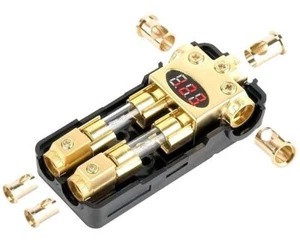 DIGITAL GOLD AGU FUSE HOLDER VOLTAGE METER GROUND BLOCK CAR AMP INSTALL 2 GANG - Picture 1 of 1