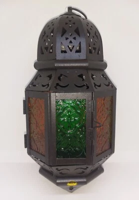 Linterna Vela Votiva Colgante Estilo Marroquí - Vidrio Coloreado 11" Alto Totalmente Nueva Foto 1 de 2