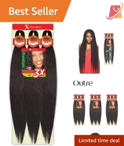 3X Pre Stretched Braid 42" Synthetic Hair Extensions Straight Black 3-Pack - Picture 1 of 9