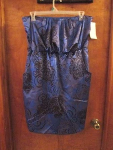 Ladies "Ruby Rox" 18, Royal/Black, Strapless Empire Lined Straight Party Dress - Picture 1 of 3