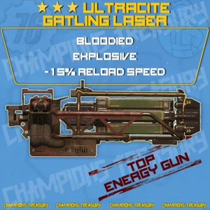 FALLOUT 76 PC BLOODIED EXPLOSIVE +15% RELOAD SPEED ULTRACITE GATLING LASER MOD - Picture 1 of 1