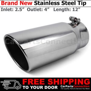 Angled Polish 12 inch Bolt On Exhaust Tip 2.5 In 4 Out Stainless Truck 202637