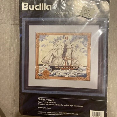 Bucilla Cross Stitch Kit, Maiden Voyage 41543, 14" x 12", Sailing Ship - Image 1 of 2