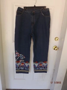 Chico's, Vintage Embroidered Beaded Cotton Denim Jean, size 3 - Picture 1 of 4