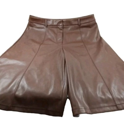 Anthropologie Avec Les Filles Искусственные Коричневые Веганские Кожаные Шорты Culottes Размер L - Изображение 1 из 4