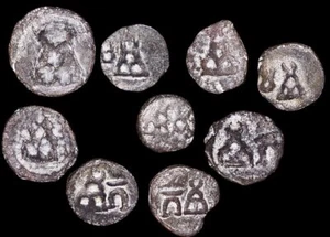 Collection of 9 Ancient India Taxila-Pushkalavati 1/4 Karshapana Coins (2nd BCE) - Picture 1 of 1
