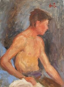 Original oil painting Study after Henry Scott Tuke, Young Male,  Framed.