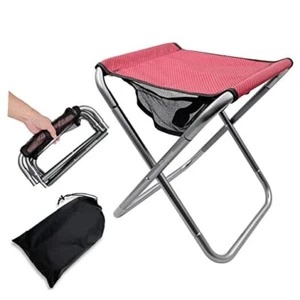 Folding Camping Stool, 16 Inch Tall Portable Folding Stool Aluminum Alloy Red - Picture 1 of 6