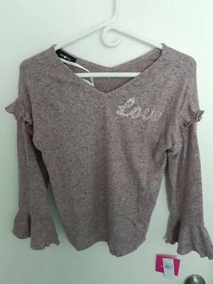 Amy Byer Girls' Long Ruffle Shoulder and Sleeve Top, Dark Rose Large NWT - Image 1 of 2