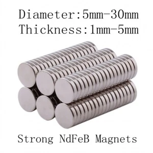 10/50Pcs Dia 5~30mm Thickness 1~8mm Strong NdFeB Cylindrical Rare Earth Magnets - Picture 1 of 12