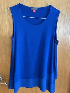 VINCE CAMUTO Women’s Royal Blue Pullover Top/Blouse w/Sheer Hem ~ Size Small - Picture 1 of 9