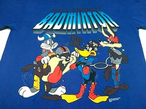 Vintage Warner Brothers T Shirt Full Contact Badminton Road Runner Bunny Duck - Picture 1 of 12