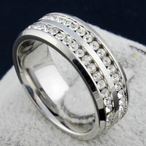 2 mm Round Moissanite Channel Set Eternity Engagement Ring 14k White Gold Plated - Picture 1 of 7