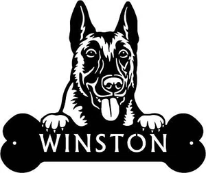 Letrero belga de cabeza y hueso de perro Malinois con nombre o números personalizados - Imagen 1 de 5