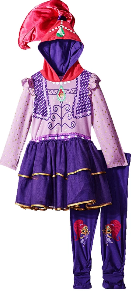 Conjunto de Disfraz de Vestido y Leggings de Tul con Capucha Estampado Espíritu Genie para Niña, Púrpura, 3T Foto 1 de 1
