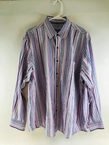 Tasso Elba Shirt Men's Size XL 17-17.5 White Pink Purple Button Up Striped - Picture 1 of 10