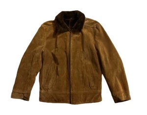 Vintage 80s Suede Leather Jacket Faux Fur Lined Moto Western Full Zip Size M - Picture 1 of 14
